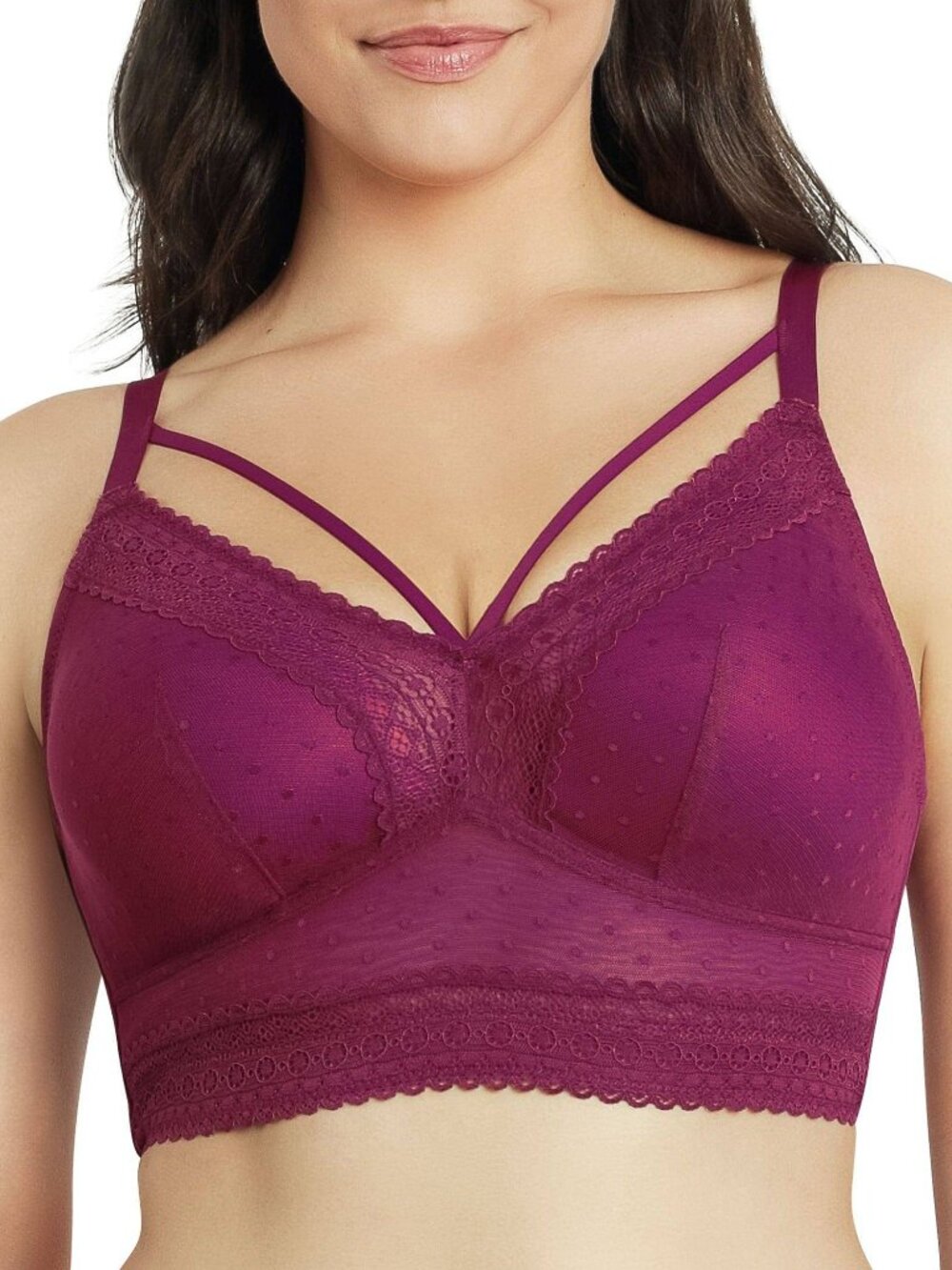 Parfait Mia Dot Lace No Wire Blackberry Longline Bra 5 Hooks 34DDD 34F